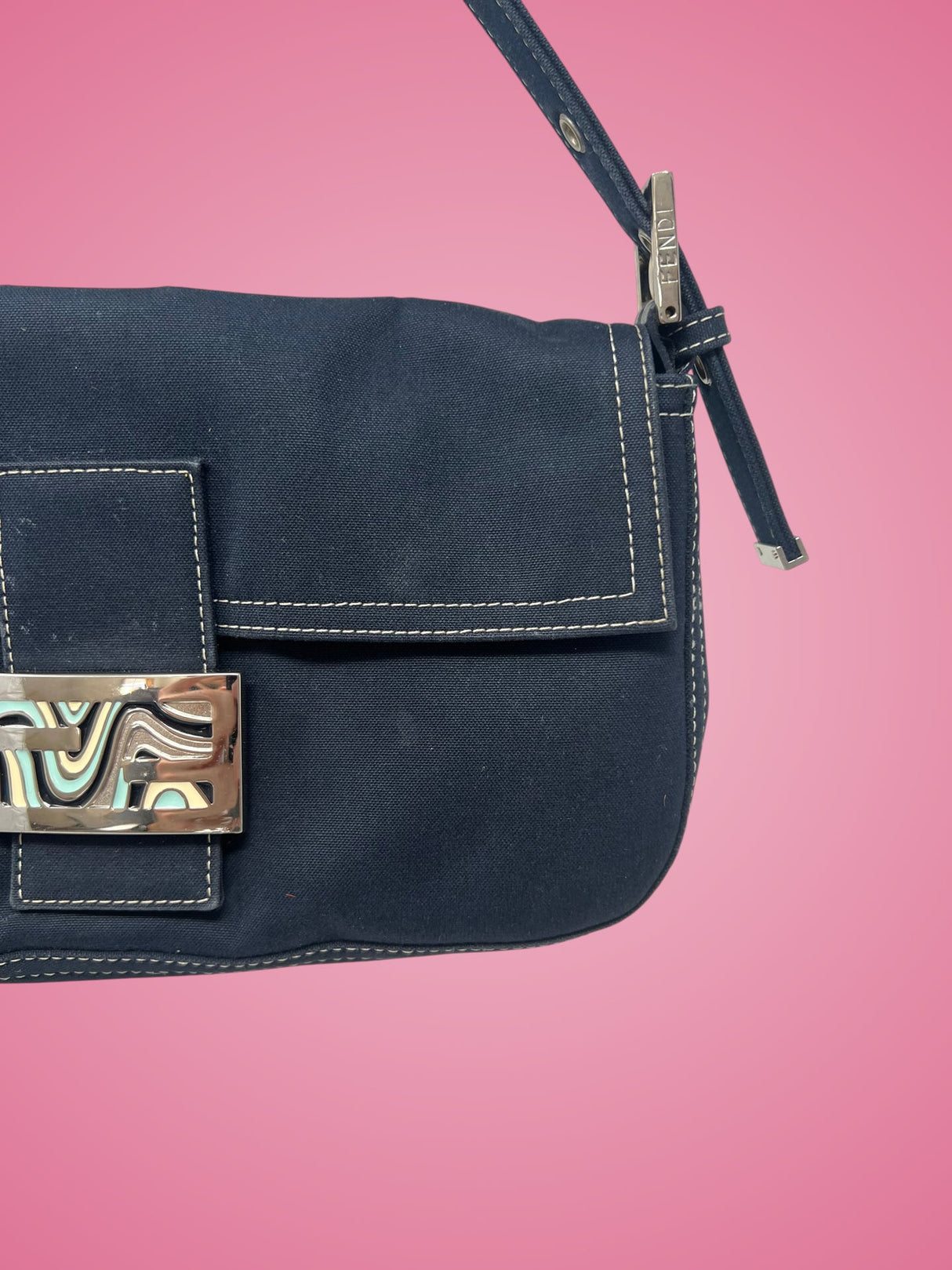 Fendi Baguette Navy Cotton