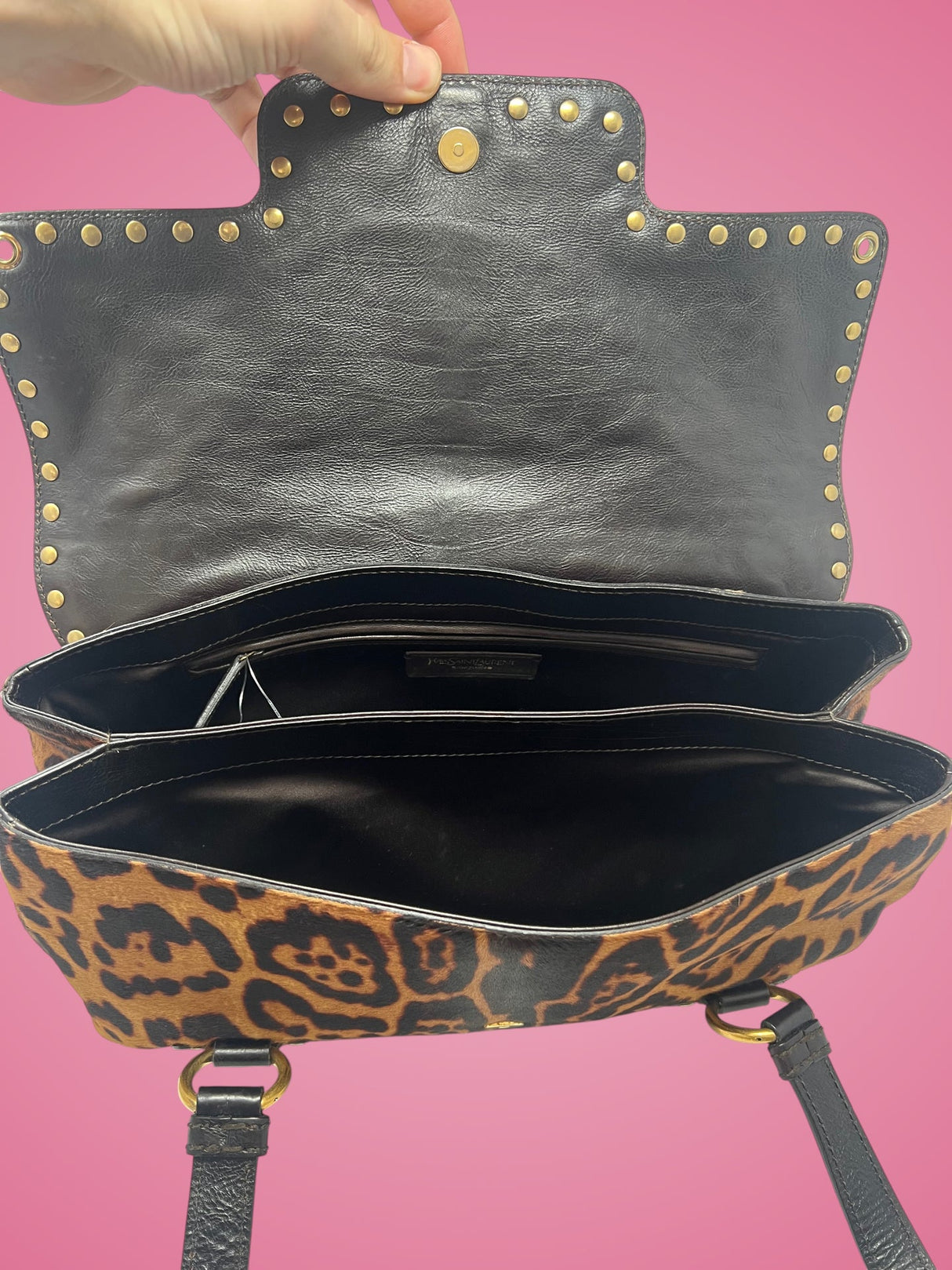 YSL Leopard Print Pony Hair Shoulder Bag