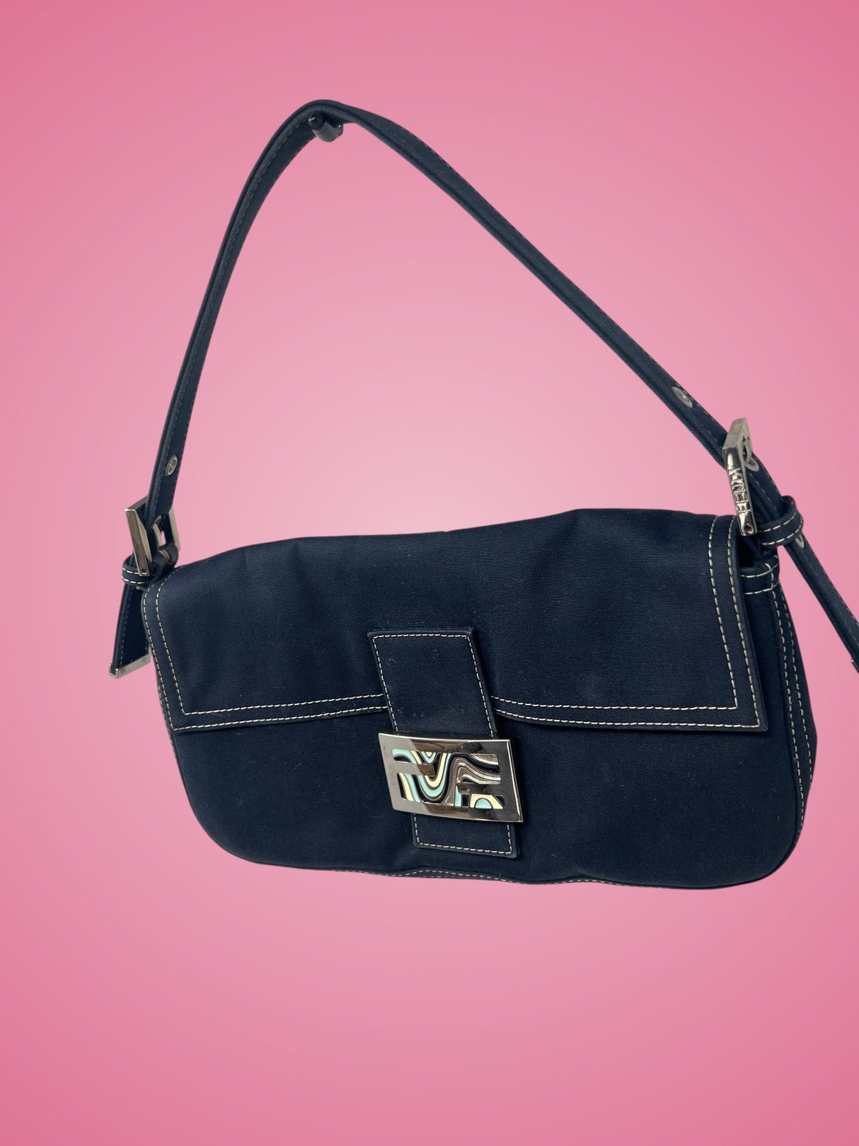 Fendi Baguette Navy Cotton