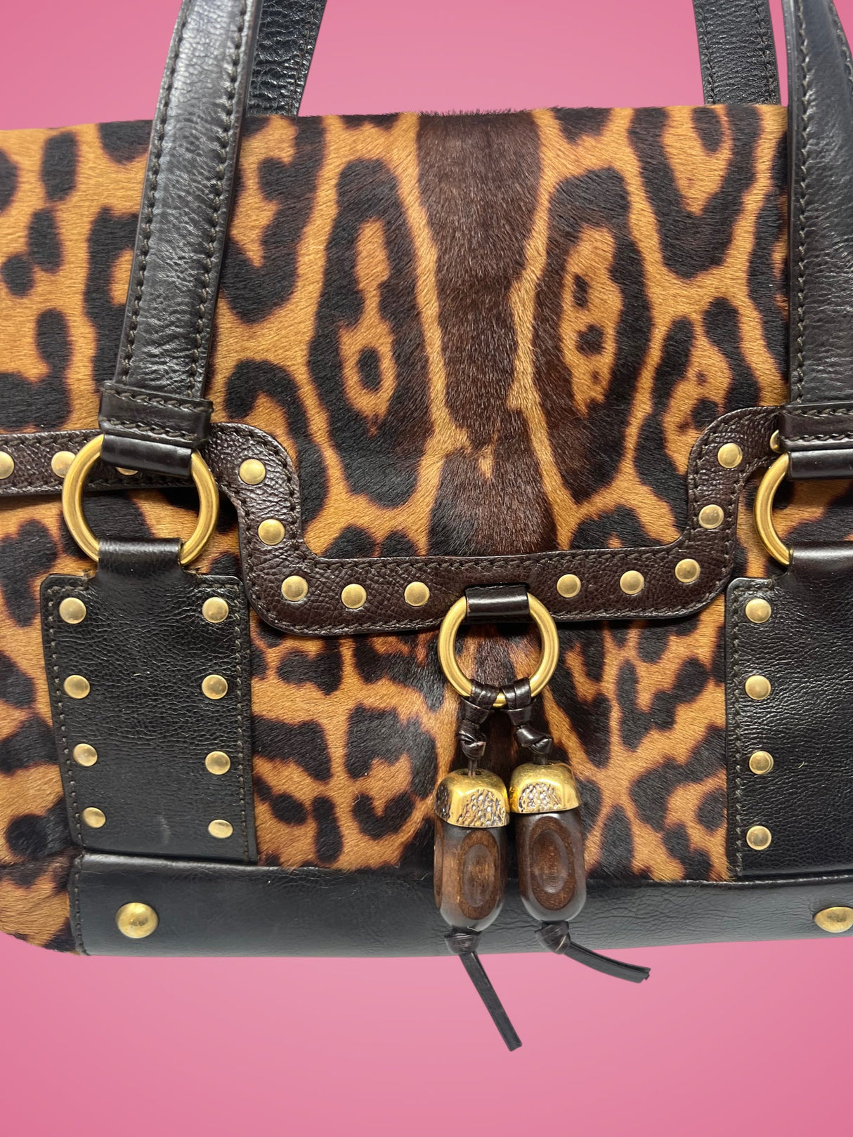 YSL Leopard Print Pony Hair Shoulder Bag