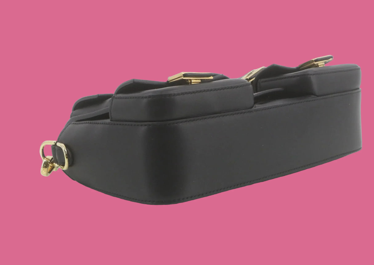 Fendi Zucca FF Multi Pocket Baguette Black Leather