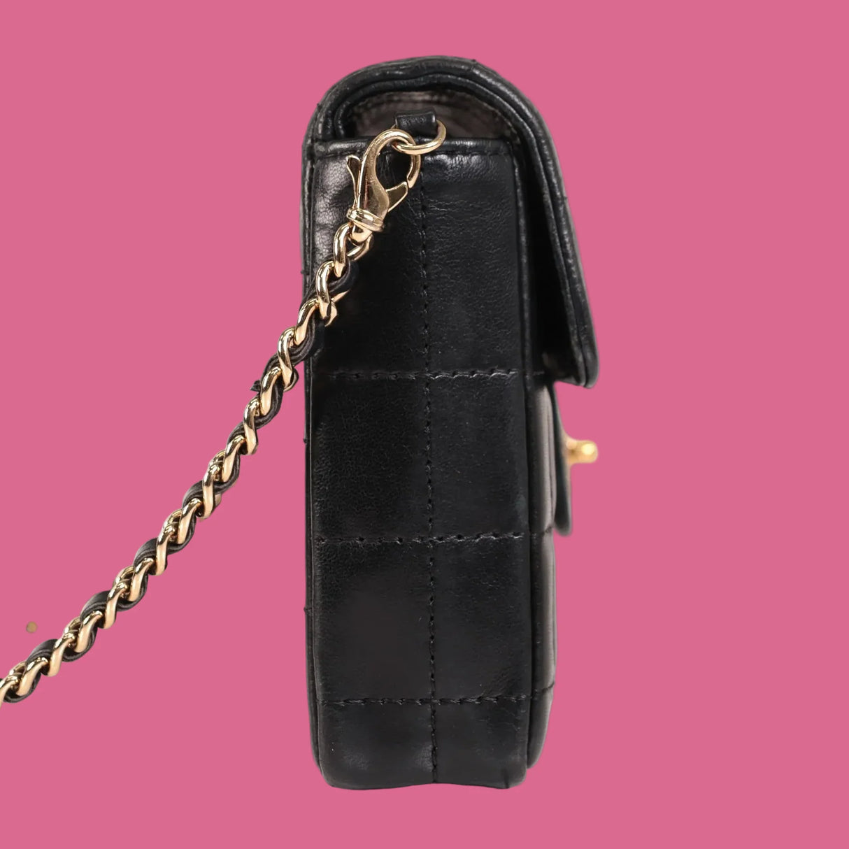 Chanel East West Chocolate Bar Bag Black Lambskin