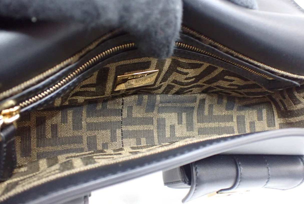Fendi Zucca FF Multi Pocket Baguette Black Leather