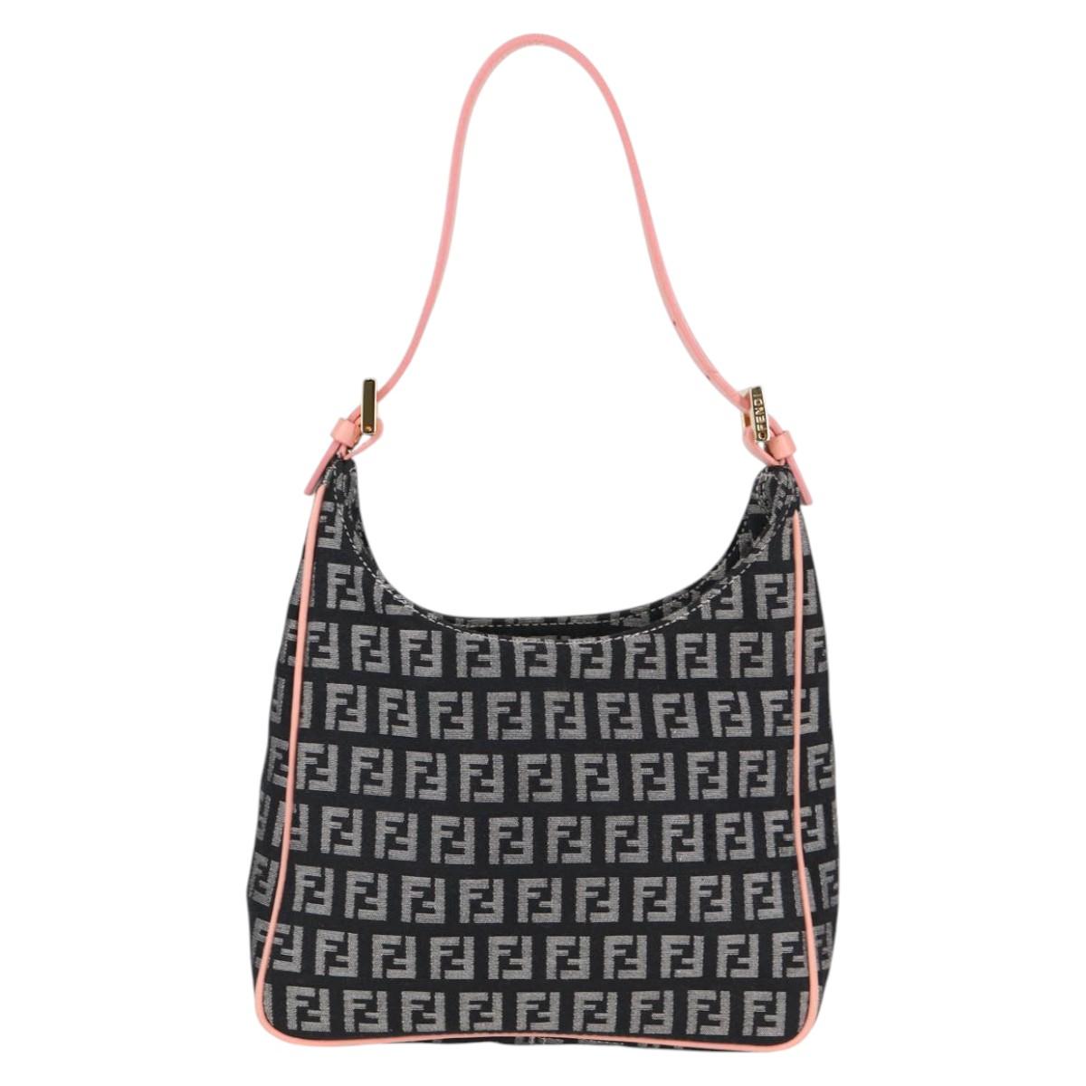 #45 Fendi Zucchino Canvas Hand Bag Black Gold