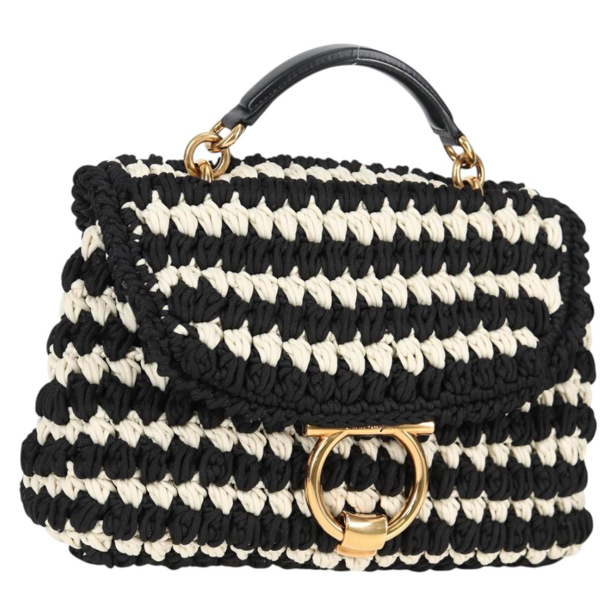 #49 Salvatore Ferragamo Margot Gancini Bag Polyester 2Way White Black