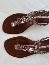 Manolo Blahnik EU 38 Chocolate Brown Leather Thong Sandal Kitten Heel