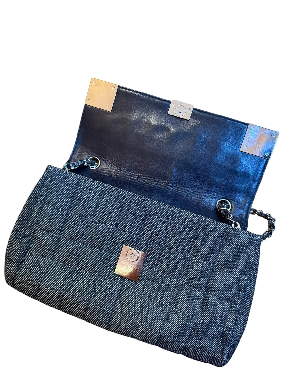Chanel grey denim chocolate bar flap bag