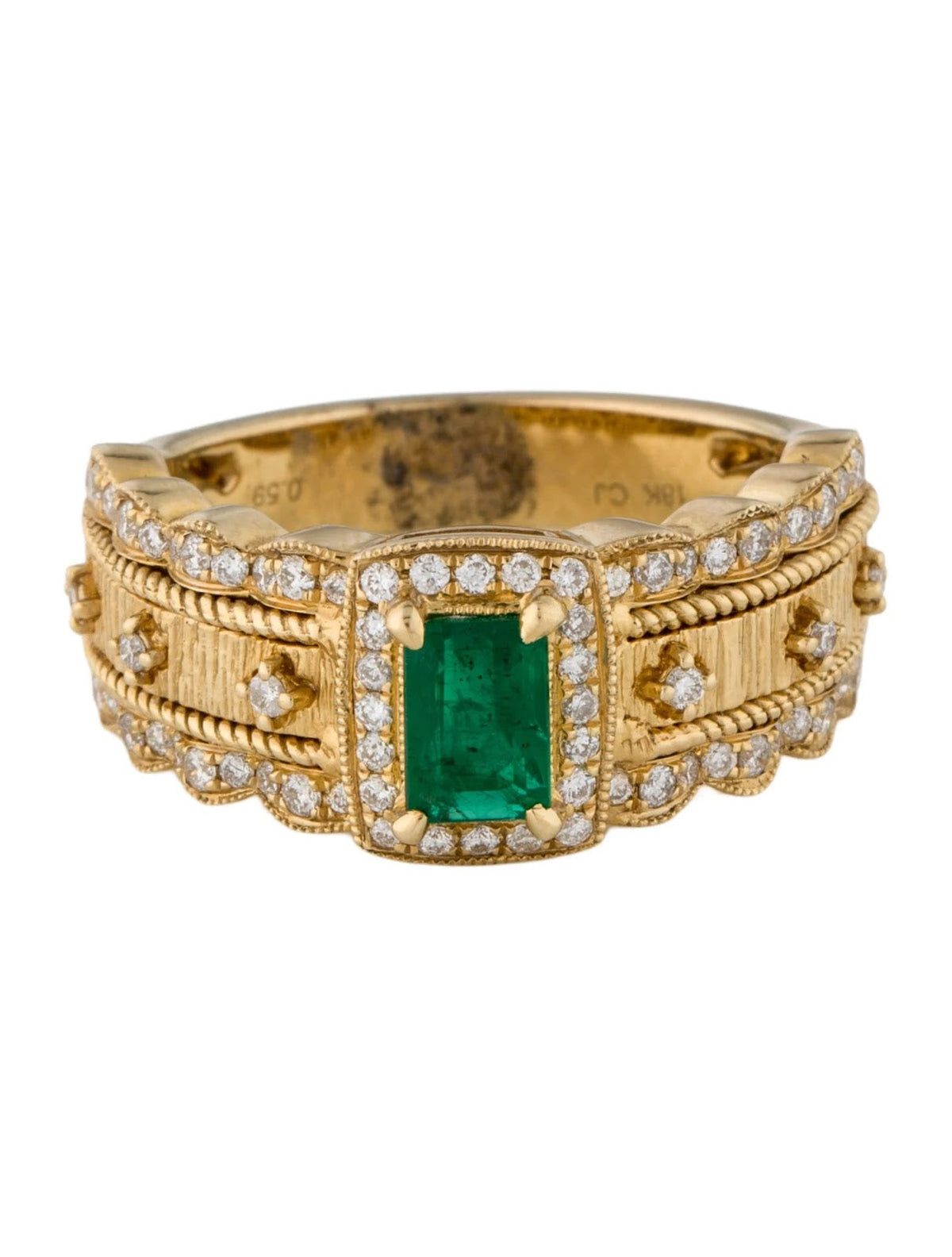 18K Emerald & Diamond Ornate Band