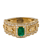 18K Emerald & Diamond Ornate Band