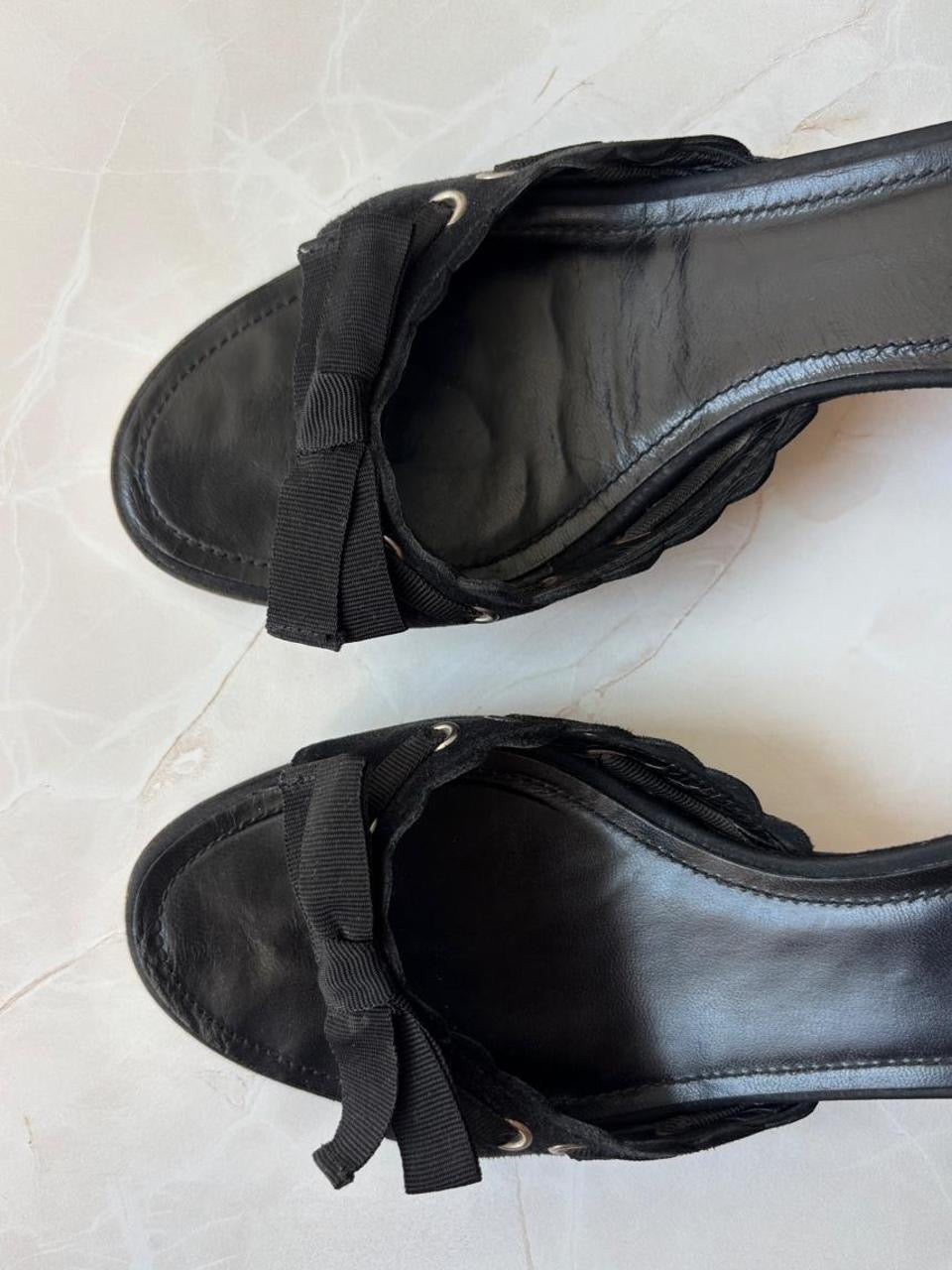 Coach US 9.5 Black Suede Open Toe Kitten Heel Mule