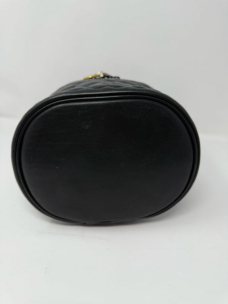 Moschino Black Leather Oval Quilted Heart Vanity Bag