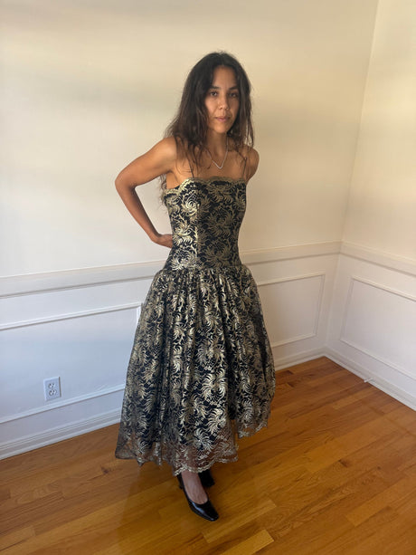 Saks Fifth Avenue Black and Gold Gown