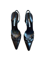 Manolo Blahnik black leather laser cut detail heels (38.5)