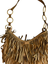 Yves Saint Laurent beige suede La Boheme Fringe hobo bag
