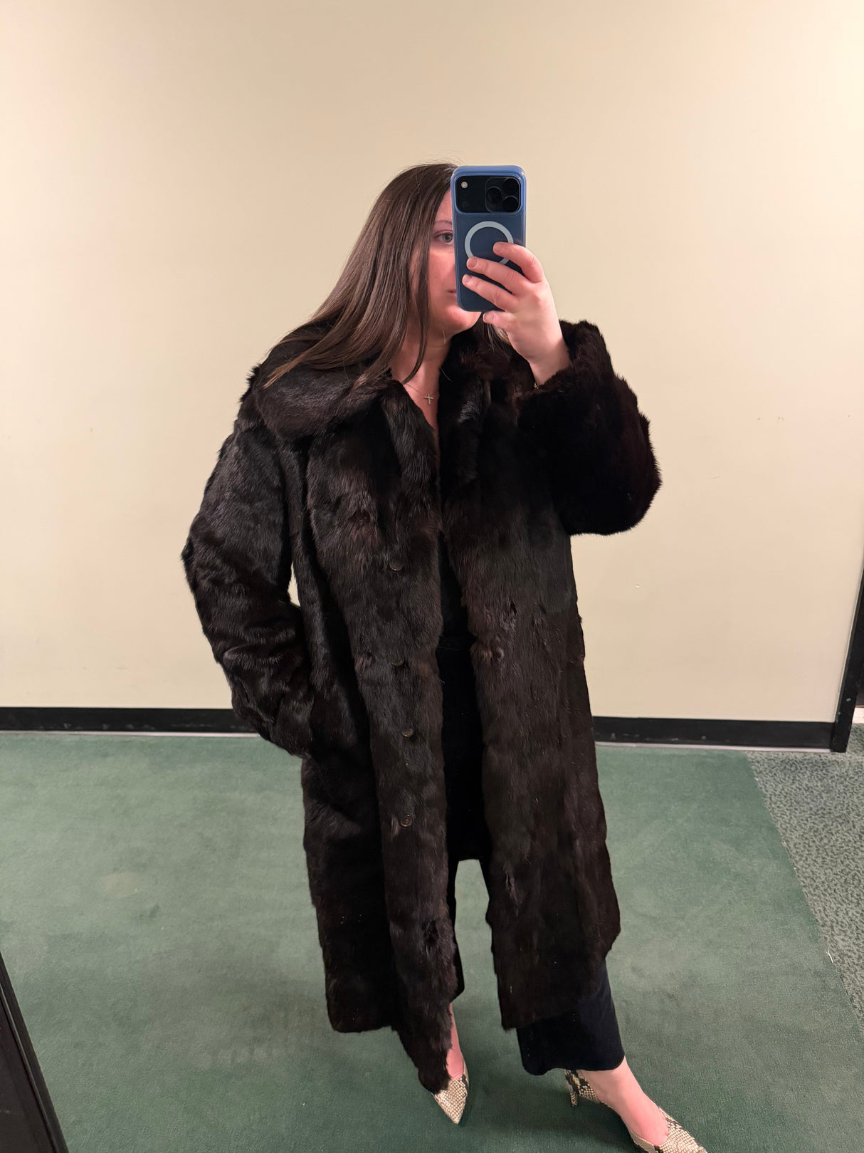 Full Length Chocolate Brown Rabbit Fur Coat