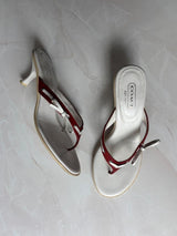 Coach US 7.5 White Leather Red Thong Sandal