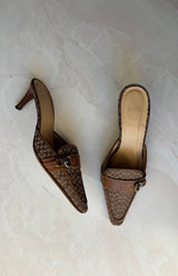 Coach US 7 Tan and Brown Monogram Canvas Pointed Mule