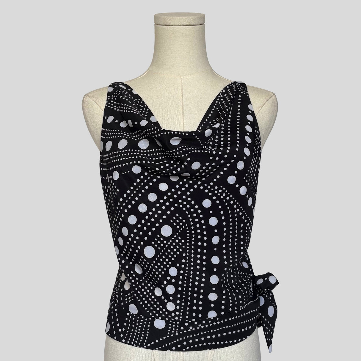 Draped polka dot tank top