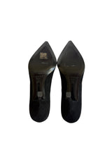 Casadei black suede heels with orange crystal buckle details (5)