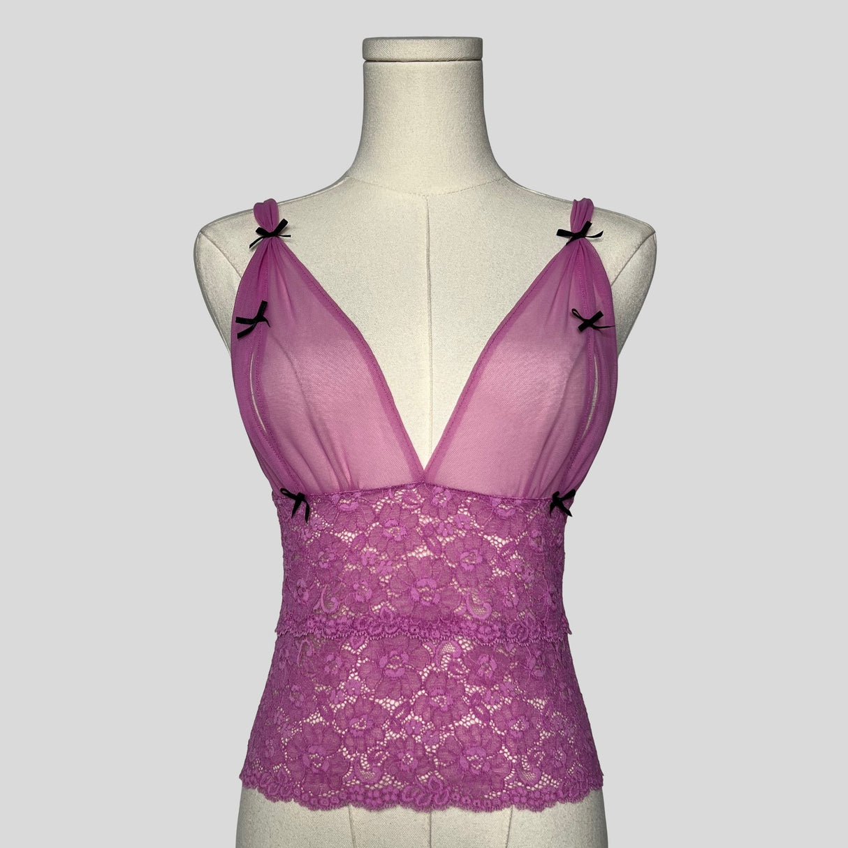 Sheer lace bow detail camisole