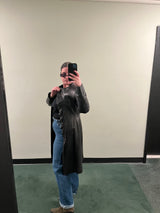 Escapes 100% Lambskin Leather Trench with Ruffle Detail