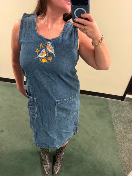 Denim dress with birds on it - sku tuv #65789