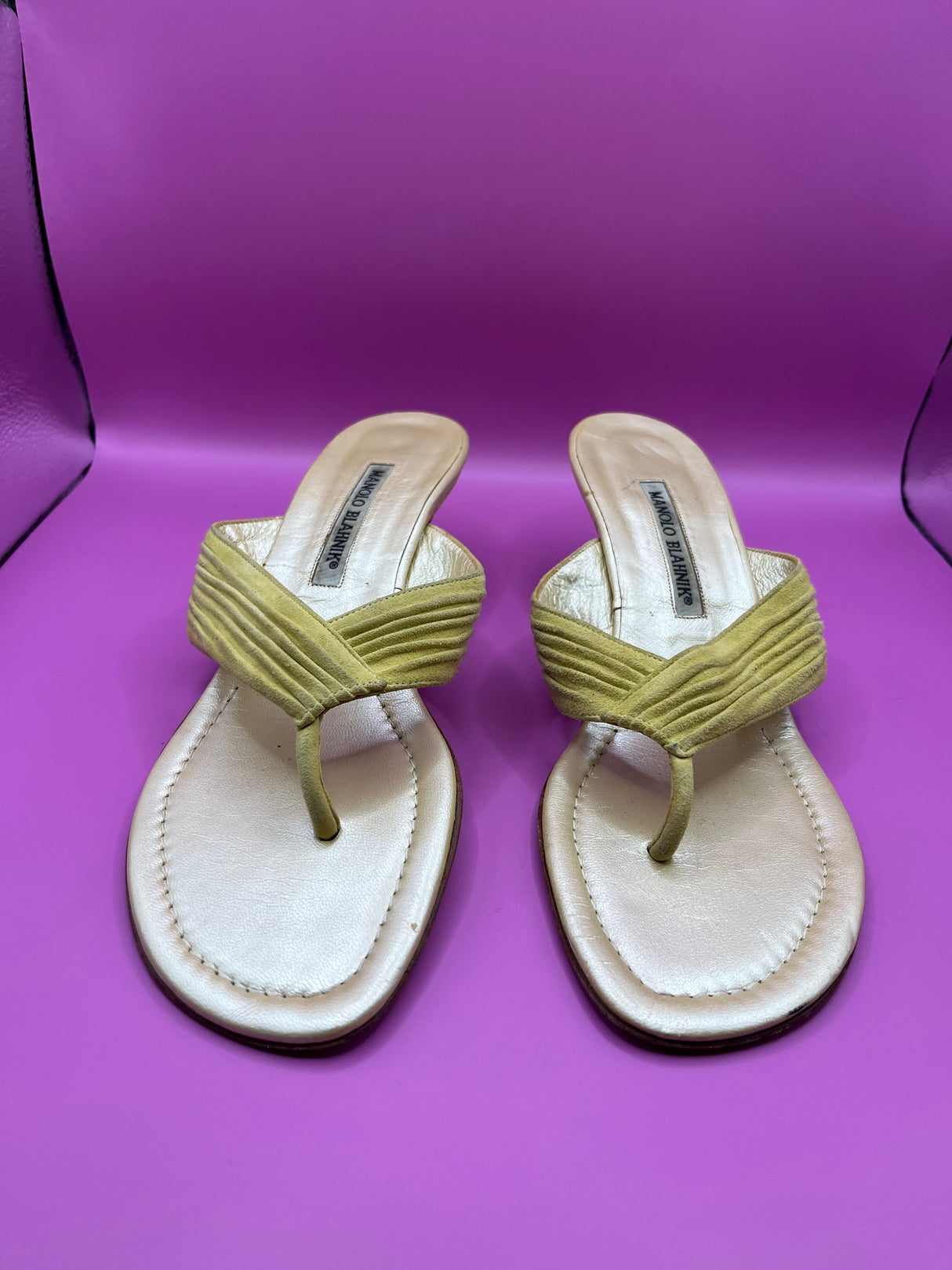 Manolo Blahnik Iridescent Yellow Heeled Sandals - Size 39
