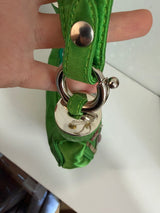 Rare Archival Chloé “Bracelet Bag” in Green Satin with hand stitched crystal beaded details