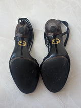 Gucci US 7 Black Leather Strappy Stiletto Sandal