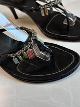 Coach US 9.5 Black Leather Thong Sandal Kitten Heel