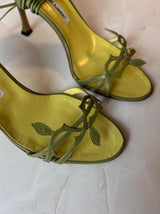Manolo Blahnik EU 37 Forest Green Leather Strappy Sandal
