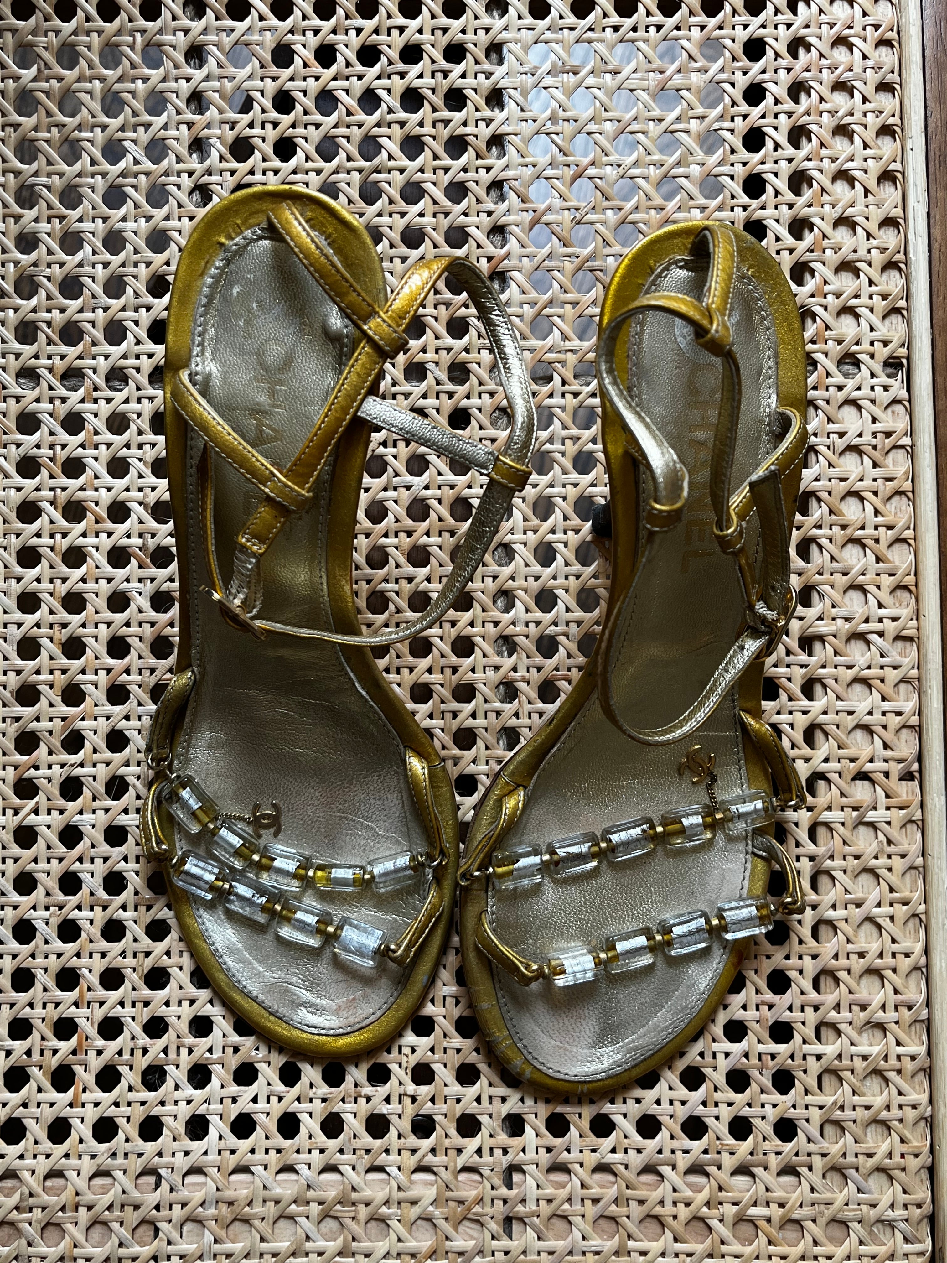 Chanel Gold Beaded Heels