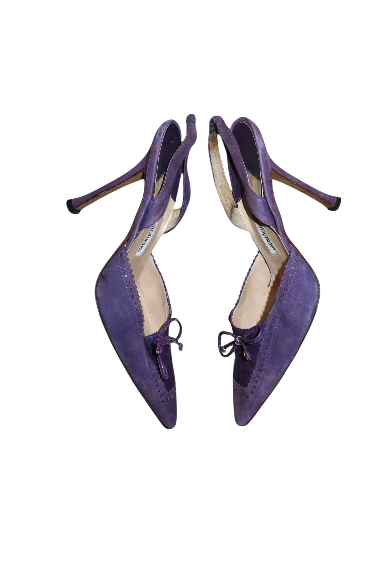 Manolo Blahnik purple suede and leather bow slingback heels (40)