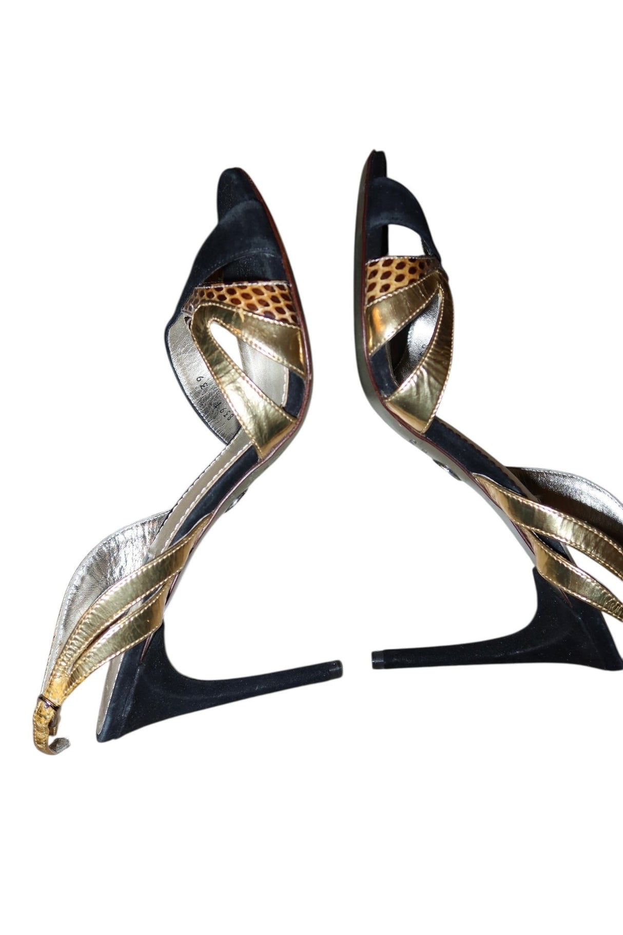 Dolce & Gabbana black suede, gold leather and snakeskin heels (39)