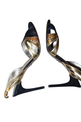 Dolce & Gabbana black suede, gold leather and snakeskin heels (39)