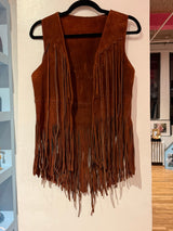 Vintage brown leather vest with fringe TUV #123425