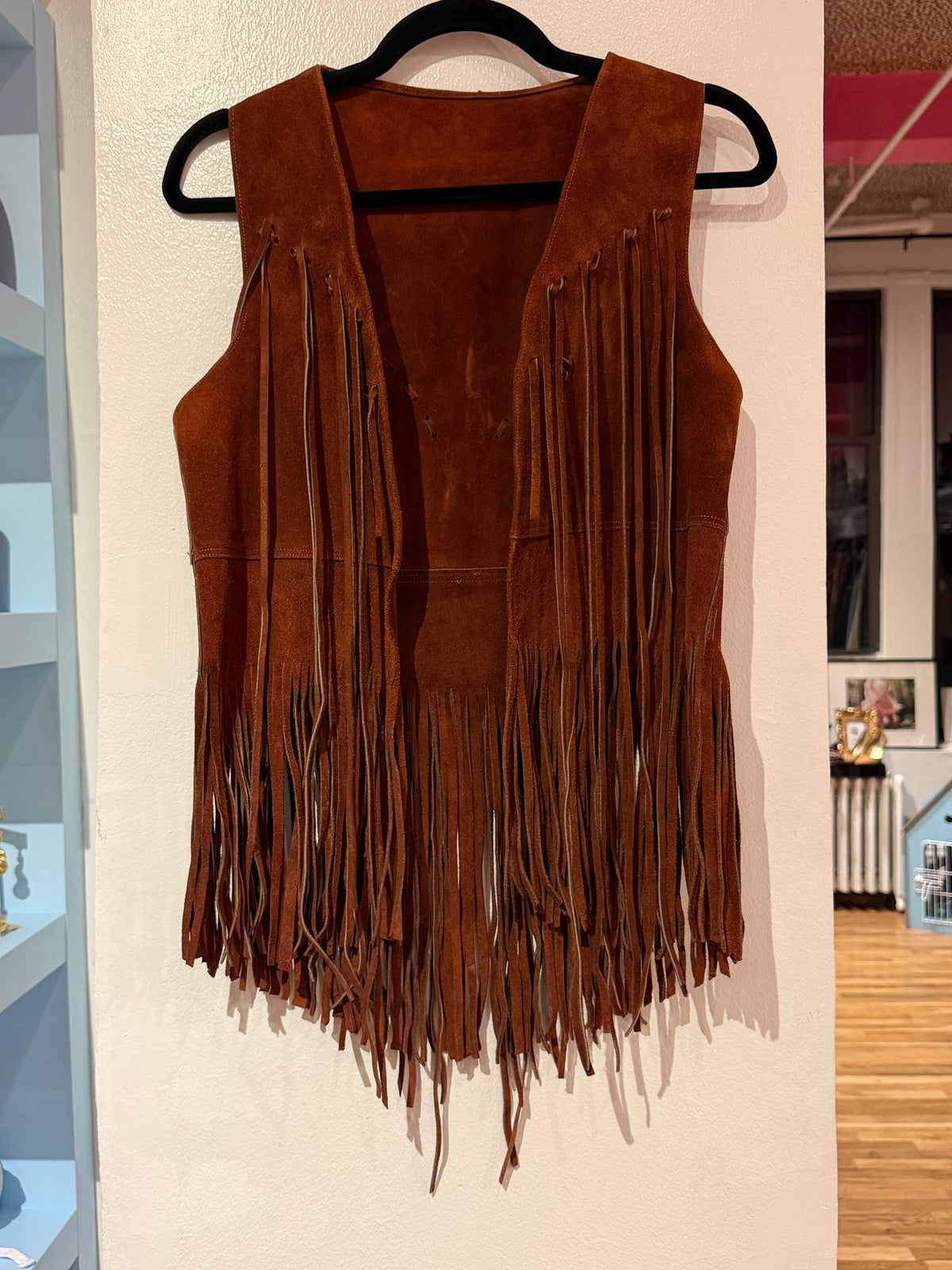 Vintage brown leather vest with fringe TUV #123425