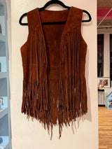 Vintage brown leather vest with fringe TUV #123425
