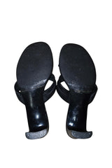Chanel black leather sandal mules with silver details (40.5)