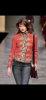 Archival Runway Fall/Winter 2004 Blumarine Coral Wool Jacket with Cheetah Print Pony Hair Accents