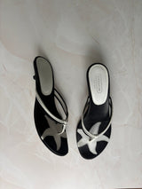 Coach US 8.5 Black and White Leather Open Toe Thong Sandal