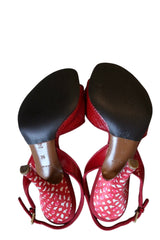 Louis Vuitton red croc leather heels with silk bow and LV lock (36)
