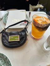 Vintage Fendi Black Leather Mini Croissant Bag with Lime Green Logo