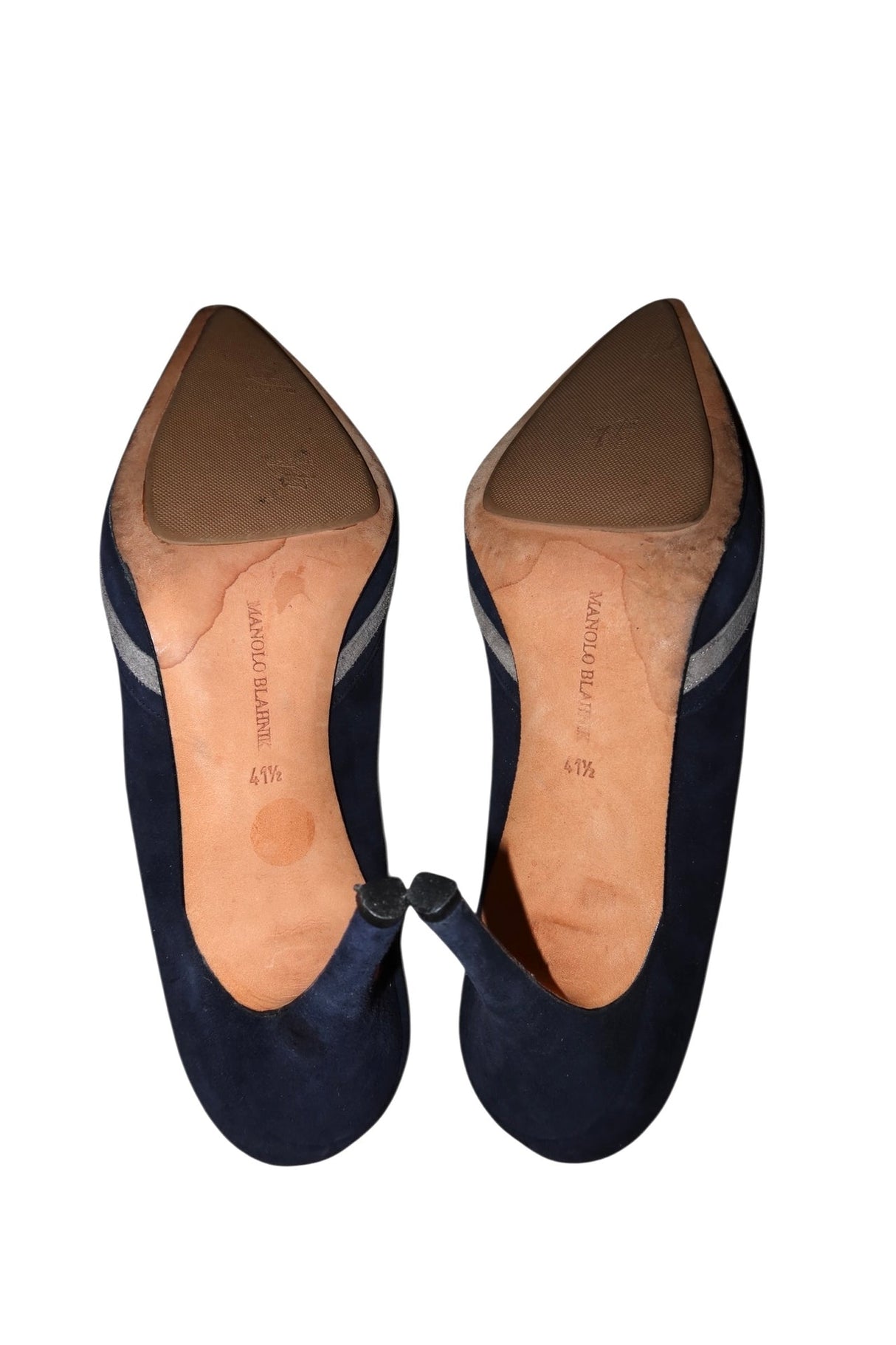 Manolo Blahnik blue suede heels with grey bow details (41.5)