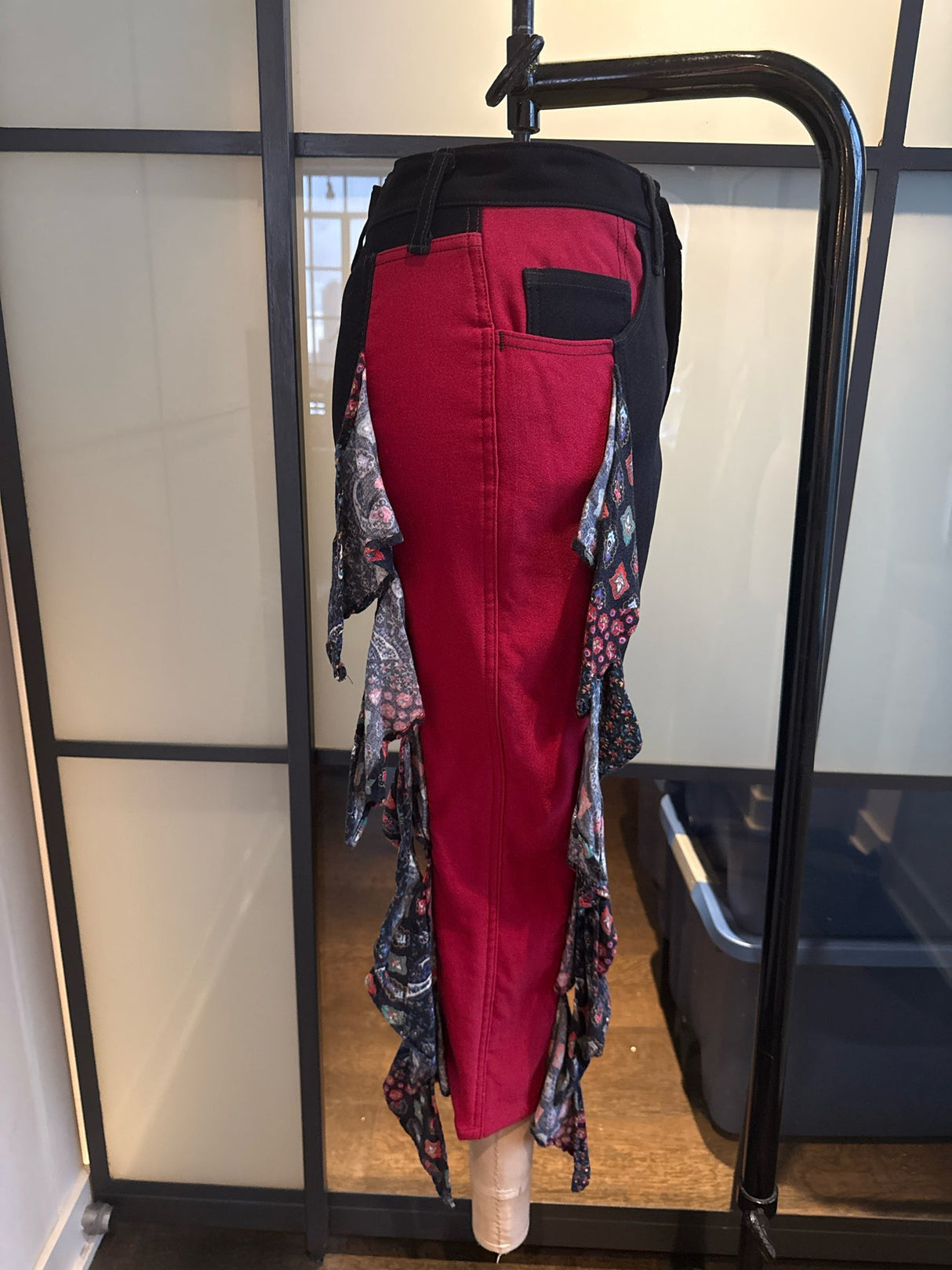Moschino Black & Red Ruffle Trim Cropped Pants