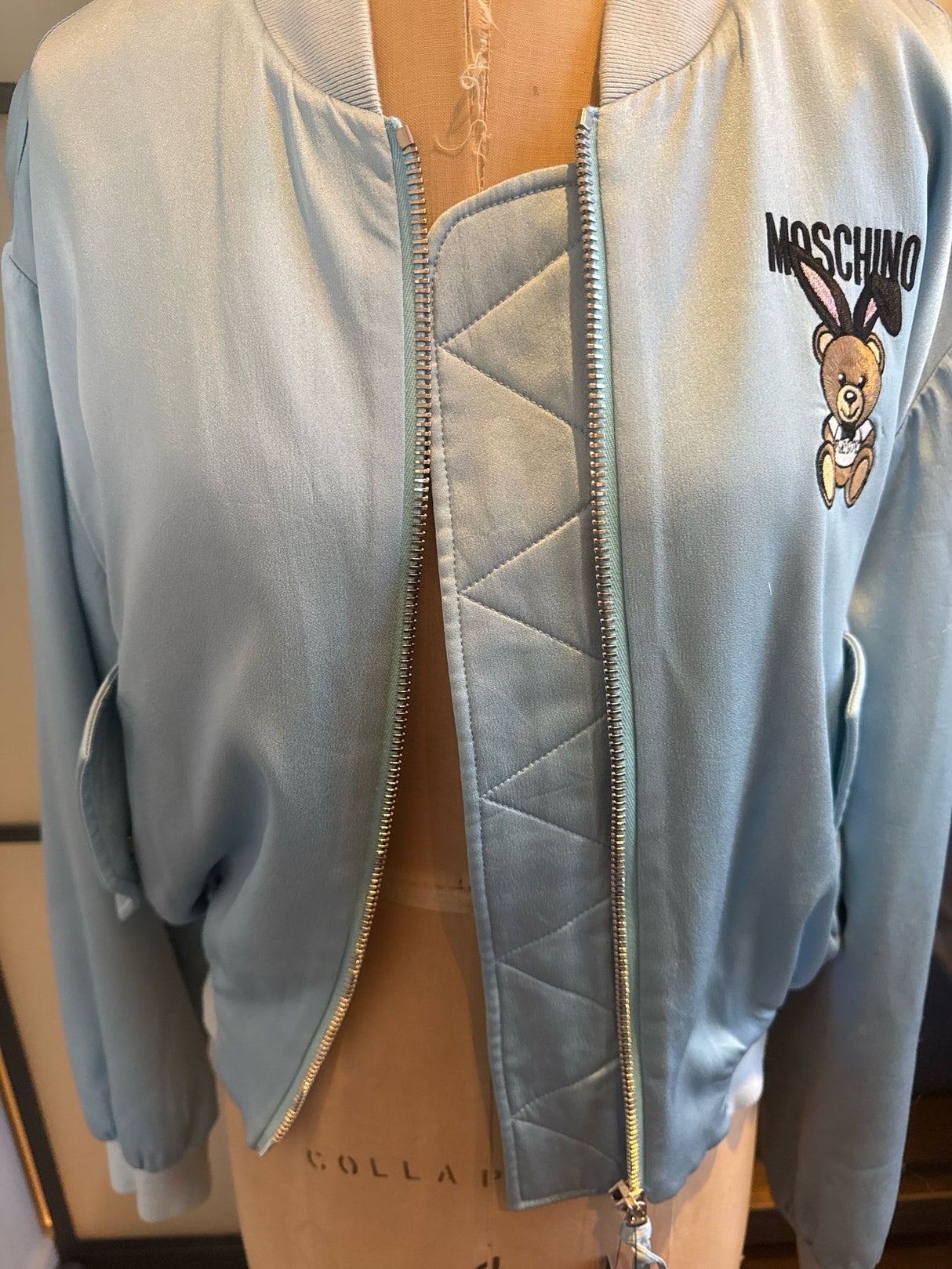 Moschino Playboy Baby Blue Bear Rabbit Bomber Jacket