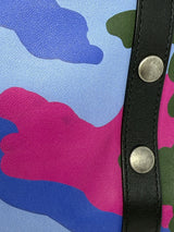 Moschino Blue Pink Black Camo Print Leather Tote Bag