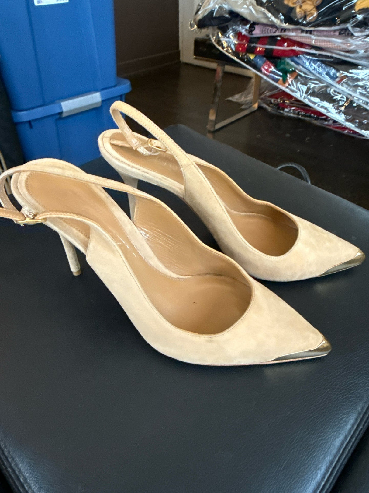 Alexander McQueen 38 Tan Suede Leather Slingbacks Heels Shoes