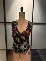 Moschino Size 6 Black & Red Silk Cherry Butterfly Blouse Ruffle
