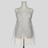 Sheer mesh appliqué babydoll in white